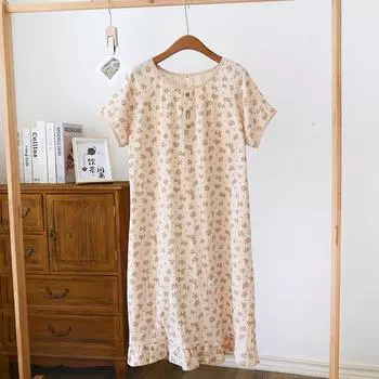 Новое летнее женское ночное платье из 100% хлопкового крепа с коротким рукавом, большого размера, свободная юбка, милое тонкое домашнее платье, ночная рубашка M
