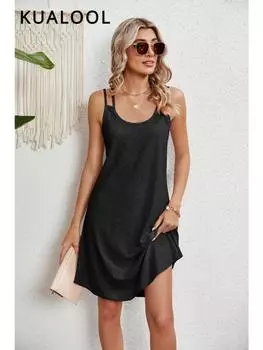 Новое летнее женское однотонное свободное платье без рукавов с круглым вырезом S белый