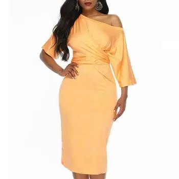 Новое летнее женское платье больших размеров с открытыми плечами, сексуальное и облегающее S жёлтый