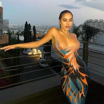 Новое летнее женское платье, длинное повседневное свободное сексуальное платье с праздничным карманом на бретельках, сексуальные платья S синий