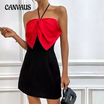 Новое летнее женское платье-халтер с бантом на День святого Валентина S чёрный