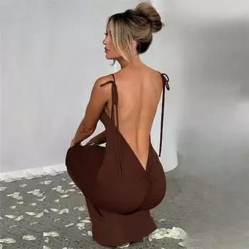 Новое летнее женское сексуальное вечернее платье с открытой спиной и бретельками, облегающее платье на бедрах S чёрный