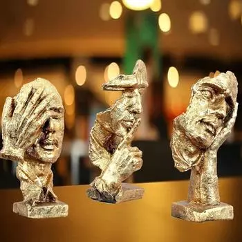 Новое лицо человека с рукой у рта, золотой экспонат для домашнего декора | Декоративные элементы для комнаты | Декор стола | Декор офиса