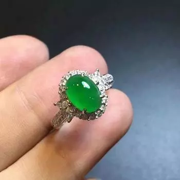 Новое Мьянманское натуральное стекло Old Pit Seed Zhengyang Green Jadeite Ring Женское изумрудное яйцо Face Высококачественный сплав opening adjustable