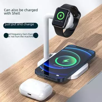 Новое магнитное беспроводное зарядное устройство мощностью 15 Вт для телефона, часов и наушников (Совместимо с Apple) 978 чёрный