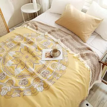 Новое марлевое полотенце с кисточками из чистого хлопка, пододеяльник, двойное одеяло с кондиционером, ежегодное полностью хлопковое полотенце для дивана, сезонное одеяло для обеденного перерыва 150x200cm