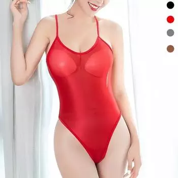 Новое масляное блестящее женское боди на бретелях, глянцевое цельное боди без рукавов, топы с v-образным вырезом, прозрачное нижнее белье чёрный