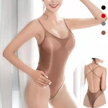 Новое масляное блестящее женское боди на бретелях, глянцевое цельное боди без рукавов, топы с v-образным вырезом, прозрачное нижнее белье