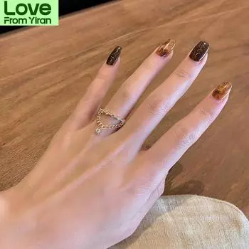 Новое медное кольцо с кисточкой и звездой из блестящего циркона подходит для дамского модного романтического подарочного кольца на годовщину Resizable золотой