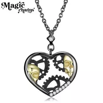 Новое механическое ожерелье с черепом и сердцем, механическое ожерелье из стерлингового серебра S925, цепочка для свитера
