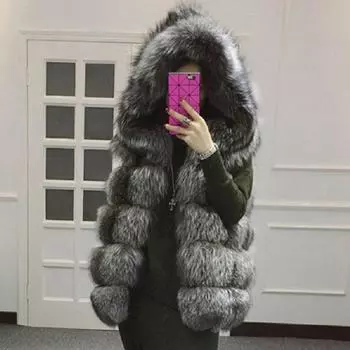 Новое меховое облегающее маленькое пальто, жилет из искусственного лисьего меха, женское длинное пальто