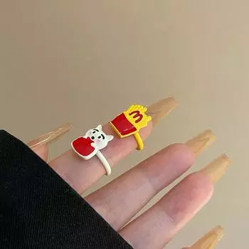 Новое милое кольцо-открытие в виде щенка в стиле меньшинства, кольцо на указательный палец с картофелем фри, кольцо для подруг Джокер