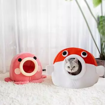 Новое милое закрытое кошачье гнездо с осьминогом, термо- и ветрозащитное одеяло для кошек, маленьких собак, осенне-зимняя кровать для домашних животных Octopus52*32cm