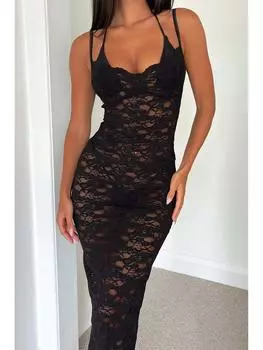 Новое многоцветное кружевное безрукавное сексуальное длинное платье на подтяжках 2025 г. Large белый