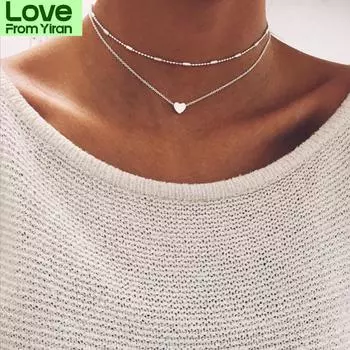 Новое многослойное крошечное маленькое колье-чокер в форме сердца и луны для женщин, золотистого цвета, короткая цепочка, кулон, ожерелье-воротник, ювелирный подарок