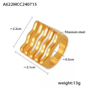 Новое многослойное квадратное кольцо Wind, модный преувеличенный дизайн, титановая сталь, покрытая 18-каратным настоящим золотом, хип-хоп-ювелирные изделия No. 6