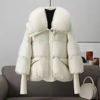 Новое модное черное короткое свободное хлопковое пальто с меховым воротником, куртка, утолщенная одежда M чёрный