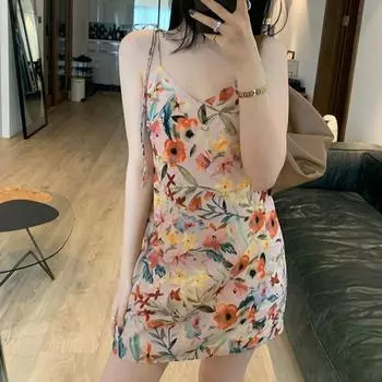 Новое модное французское платье с бретельками на бретельках, красивое платье феи на спине, чистый ветер, уличный сладкий ветер S