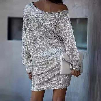 Новое модное и элегантное весенне-летнее облегающее платье с запахом на бедрах, платье с длинными рукавами 0XL серебряный