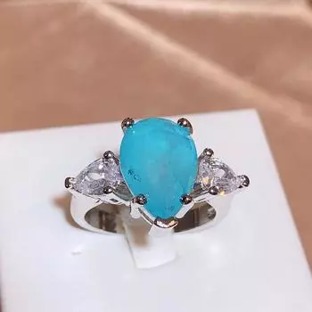 Новое модное кольцо Palaiba с цирконием в форме капли воды для женщин, модное свадебное обручальное кольцо 925 пробы, ювелирные изделия 6 синий