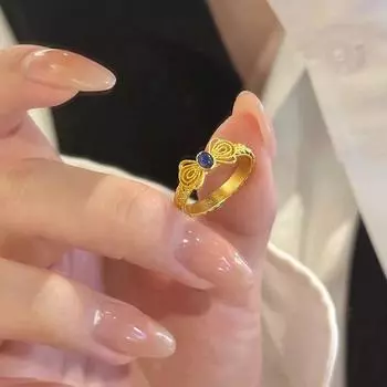 Новое модное кольцо с полым бантом из синего циркона для женщин