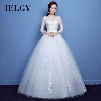 Новое модное кружевное свадебное платье невесты, свадебное слово, плечо с рукавами, большие размеры S белый