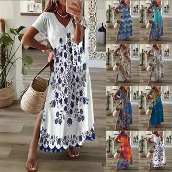 Новое модное летнее женское повседневное платье с принтом, с круглым вырезом, свободная большая распашная юбка, однотонное пляжное платье без рукавов S белый