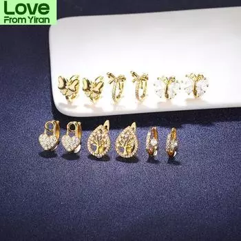 Новое модное милое золотое кольцо-бабочка для женщин, серьги, подарки, ювелирные изделия премиум-класса, аксессуары из циркония