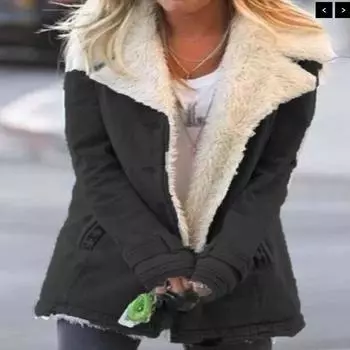 Новое модное осенне-зимнее однотонное плюшевое пальто средней длины с воротником-поло для женщин S