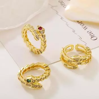 Новое модное открытое кольцо из меди и циркония с гальваническим покрытием из настоящего золота для женщин с тем же указательным пальцем Opening adjustable