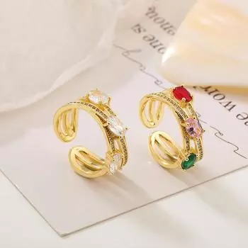 Новое модное открытое кольцо из настоящего золота с медным цирконием и гальваническим покрытием, женское кольцо на указательный палец Opening adjustable