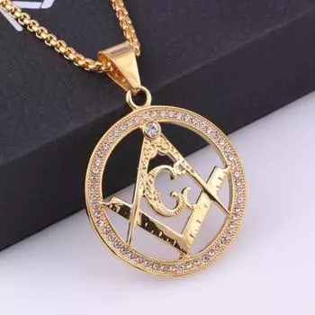 Новое модное ожерелье с круглым кулоном AG Masonic, мужское ожерелье, инкрустированное богемским кристаллом, металлическая подвеска, аксессуары для вечеринок, ювелирные изделия золотой