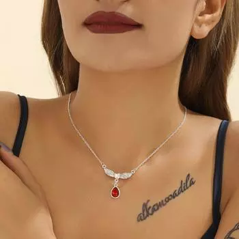 Новое модное ожерелье с крыльями ангела, красная подвеска-капля, женское праздничное ожерелье для вечеринки