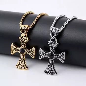 Новое модное ожерелье с подвеской в виде креста, гальванизированное ожерелье в стиле хип-хоп в стиле ретро, аксессуары 3*5CM золотой