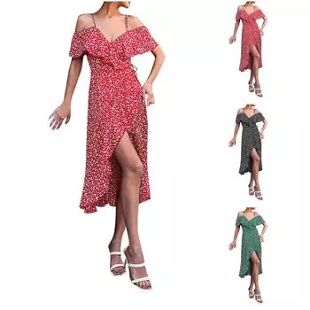 Новое модное платье на одно плечо с цветочным принтом на подтяжках, нерегулярное платье L чёрный