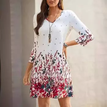 Новое модное платье с цветочным принтом и V-образным вырезом 2025 года S