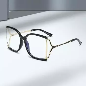 Новое модное плоское зеркало в большой оправе с анти-синим светом, тот же стиль, модные и элегантные очки для похудения с большим лицом, металлические дужки