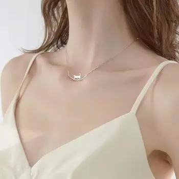 Новое модное простое индивидуальное украшение в виде милого животного, идущего с кошкой, ожерелье на ключицу для женщин серебряный