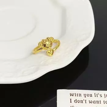 Новое модное роскошное открытое кольцо с маленьким медвежонком в форме сердца для женщин