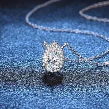 Новое модное сертифицированное GRA ожерелье с подвеской из муассанита 1-2 карата грушевидной огранки для женщин и девочек S925, серебряные бриллиантовые ожерелья на шею 41-50cm&2CT 7X10mm