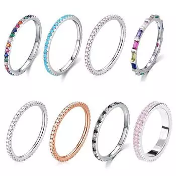 Новое модное штабелируемое кольцо вечности из стерлингового серебра 925 пробы с имитацией радужного бриллианта для женщин, свадебное кольцо на палец, подарок Z30 6