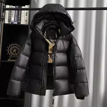 Новое модное тонкое и утолщенное теплое пышное короткое зимнее пальто с капюшоном черного, золотого и белого гусиного пуха, женское пальто S