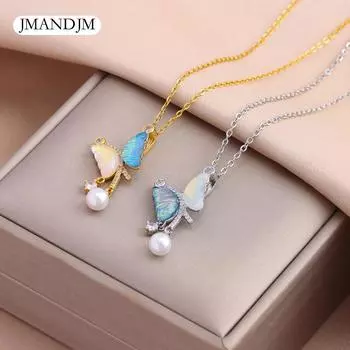 Новое модное универсальное ультра огненно-цветное допаминовое жемчужное ожерелье с бабочкой из титановой стали с цепочкой на ключицу для женщин