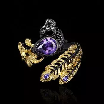 Новое модное ювелирное изделие с черным покрытием, позолоченное, полое кольцо из камня No. 6