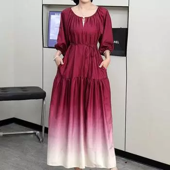 Модное весенне-летнее женское платье с градиентом и средними рукавами One Size розовый