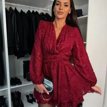 Новое модное винтажное платье с рукавами-фонариками для вечеринок и клуба, женское элегантное тонкое свободное сексуальное красное повседневное платье, женское платье с высокой талией и оборками, черное платье 26060 S чёрный