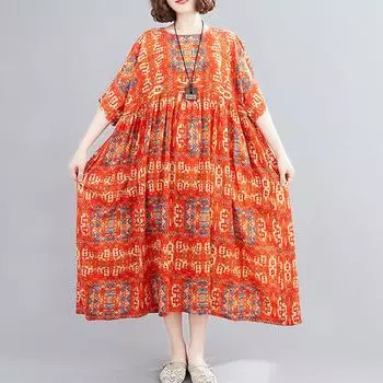 Новое модное женское хлопково-льняное платье с воротником с короткими рукавами и карманами с цветочным принтом, плиссированный подол, плюс