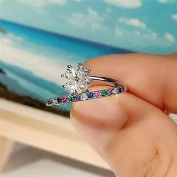Новое модное женское кольцо, красочный камень с фианитом, нежные аксессуары для девочек, эффектные ювелирные изделия для вечеринки, необычный подарок 6