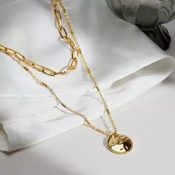 Новое модное женское ожерелье из 2 предметов, круглый кулон, полая цепочка для свитера, женское роскошное элегантное золотое ожерелье