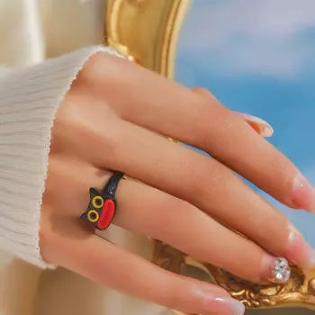 Новое мультяшное кольцо в виде кошки с колбасным клювом, простое открывающееся кольцо с милым животным в виде кошки, женское ювелирное украшение в подарок
